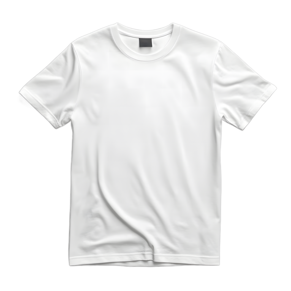 Plain white short sleeve t shirt with a grey tag on the neck isolated on transparent background png