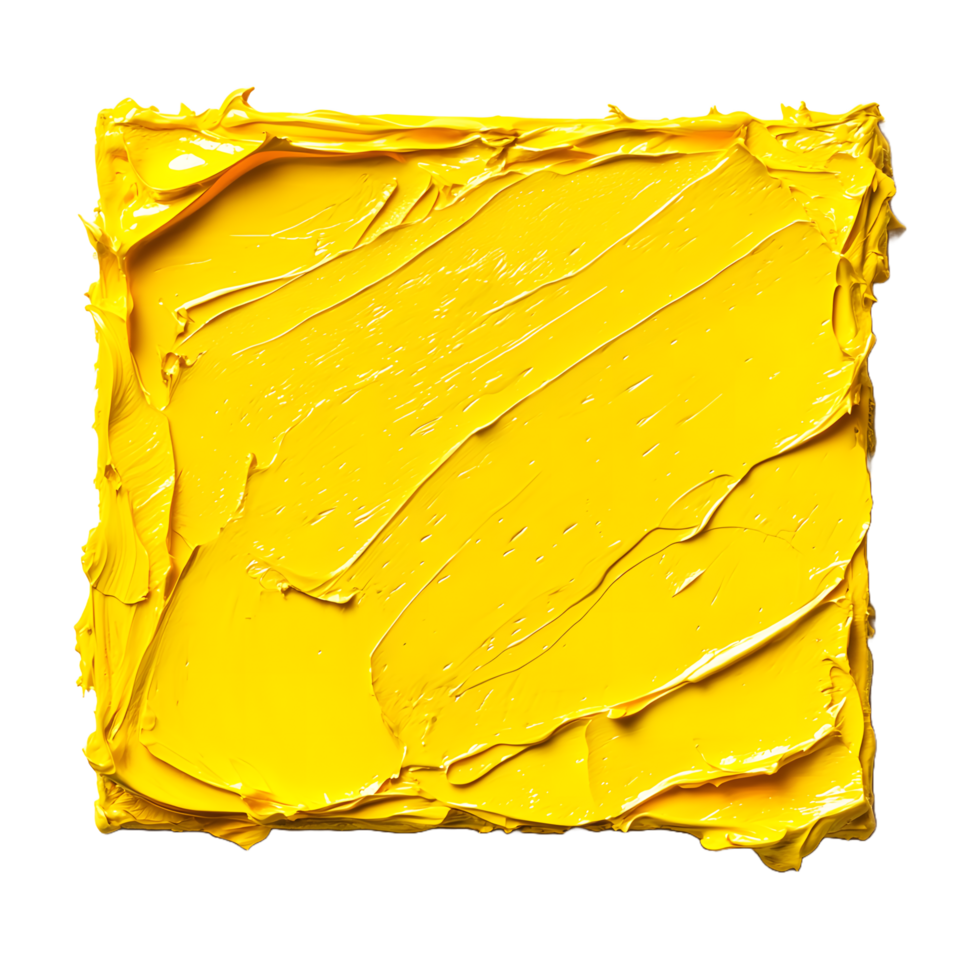 Thick yellow oil paint smear with visible texture and highlights isolated on transparent background png