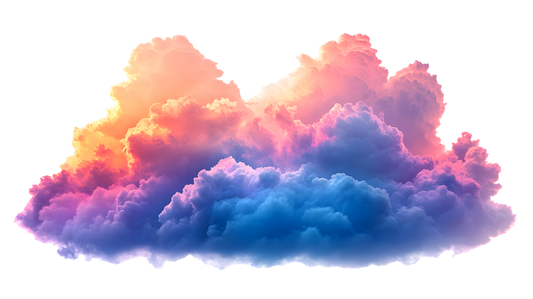 Dramatic colorful cloud formation with vibrant pink orange and blue hues isolated on transparent background png