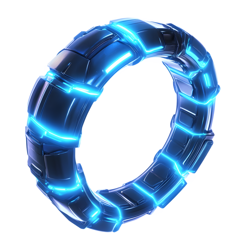 Futuristic sci fi ring with blue neon lights isolated on transparent background png