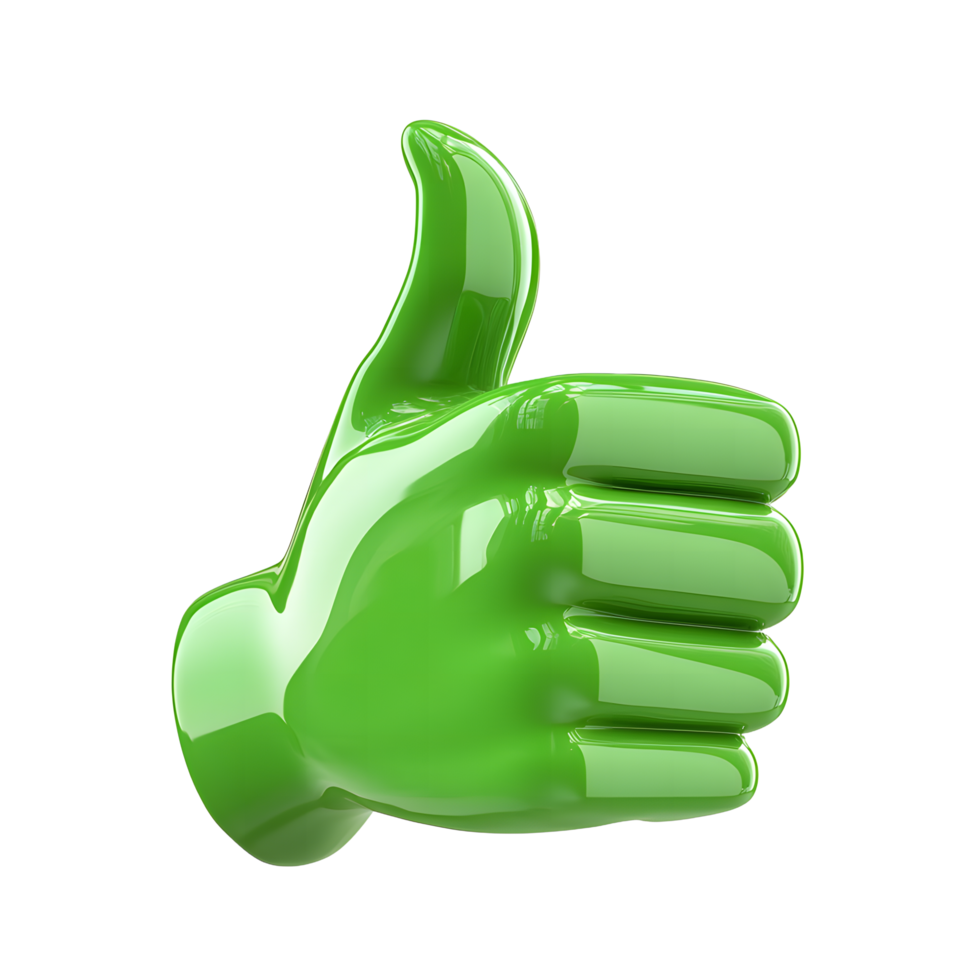 Shiny green thumbs up gesture isolated on transparent background png