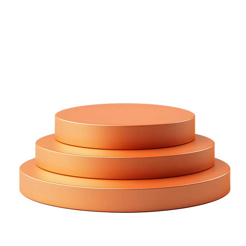 Three tiered orange cylindrical podium stage for product display isolated on transparent background png
