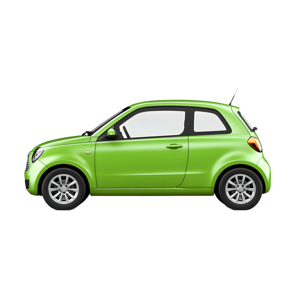 Modern green compact car side view isolated on transparent background png