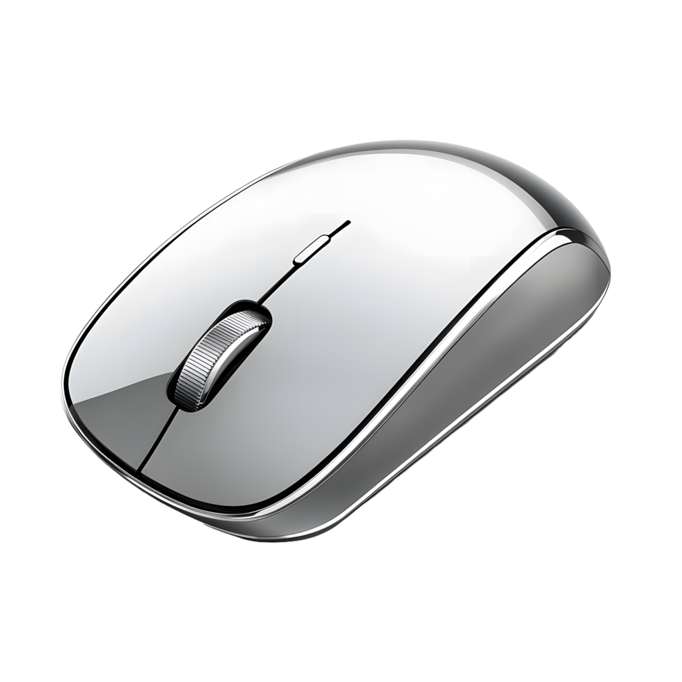 Sleek modern silver computer mouse with a scroll wheel isolated on transparent background png