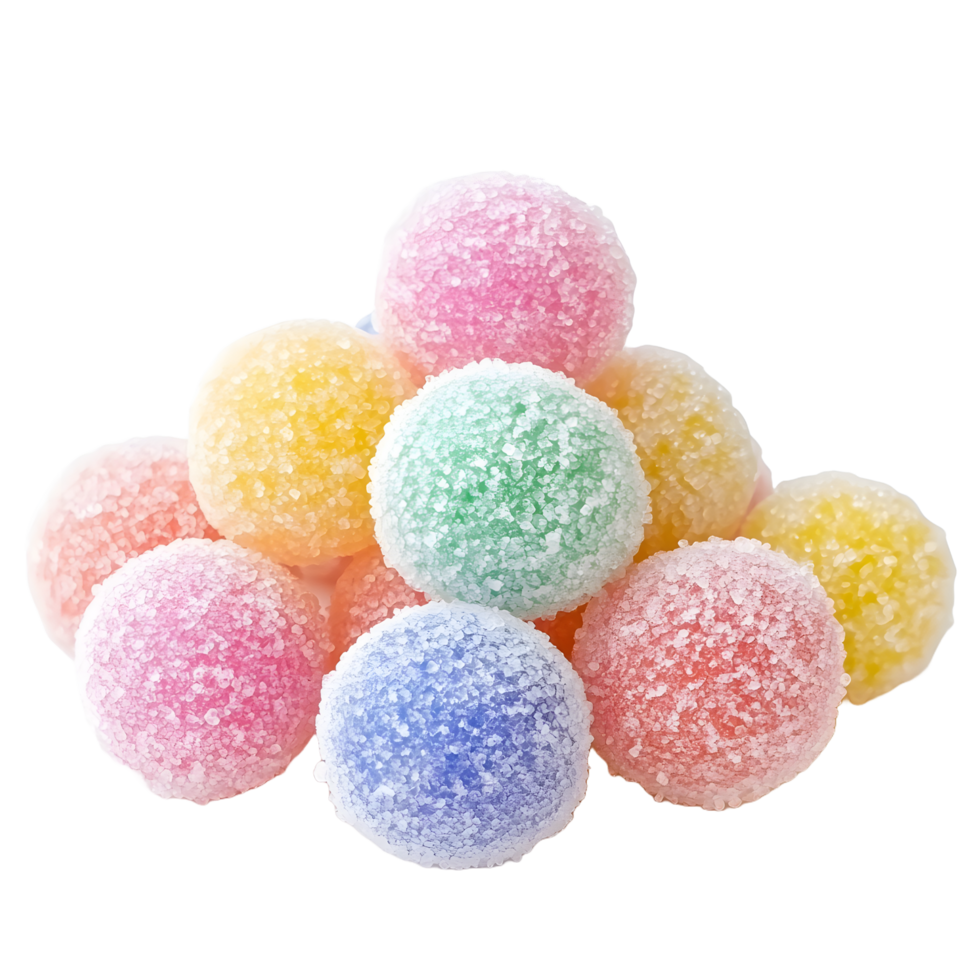 Pile of colorful sugar coated round candies isolated on transparent background png