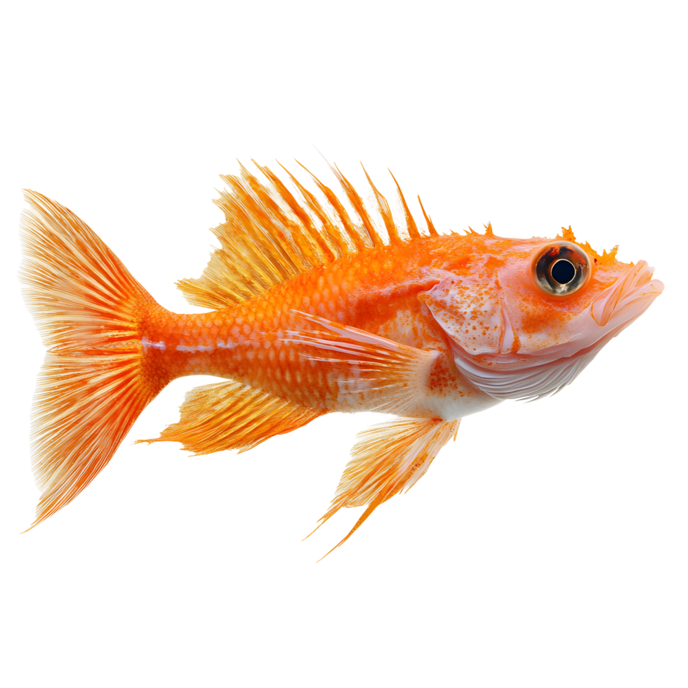 Bright orange rockfish with spiny dorsal fin and large eye isolated on transparent background png
