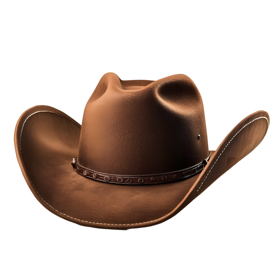 Classic brown cowboy hat with leather band and decorative stitching isolated on transparent background png