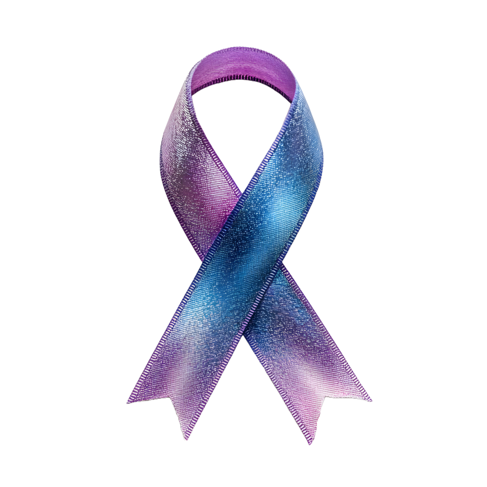 Gradient purple and blue ribbon awareness symbol isolated on transparent background png