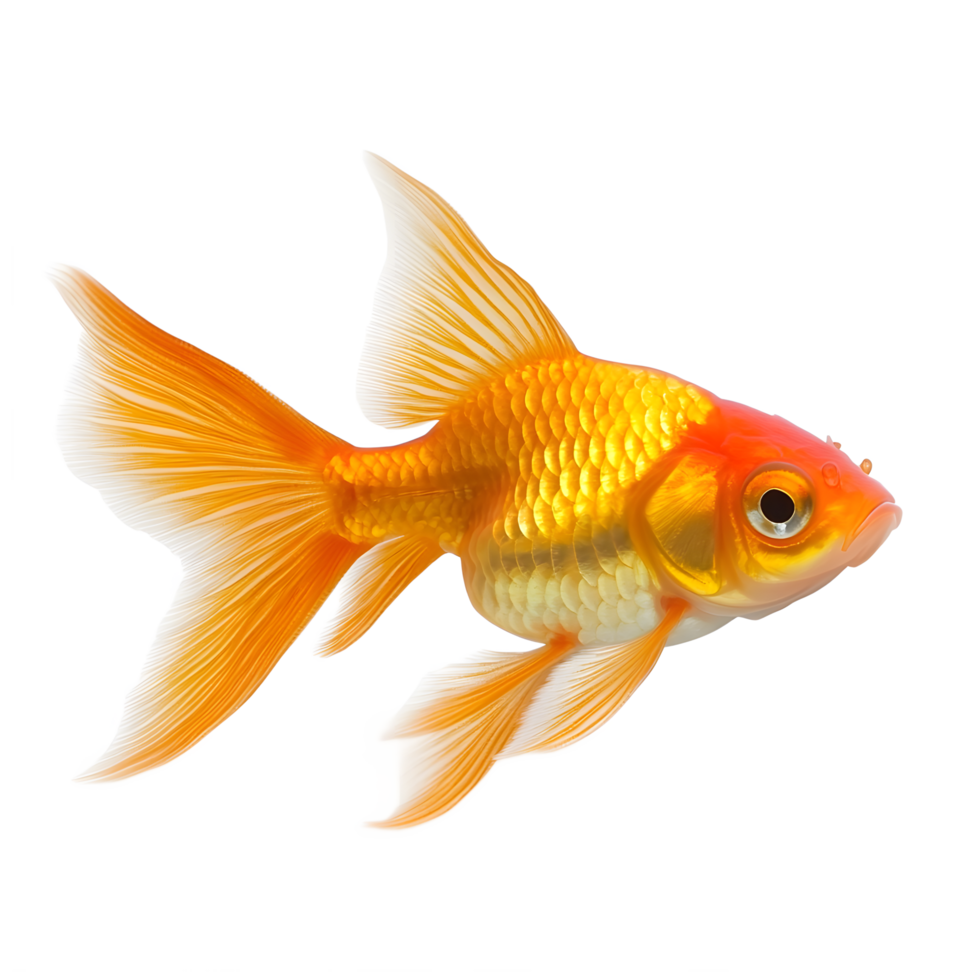 A beautiful orange goldfish with flowing fins swimming gracefully isolated on transparent background png
