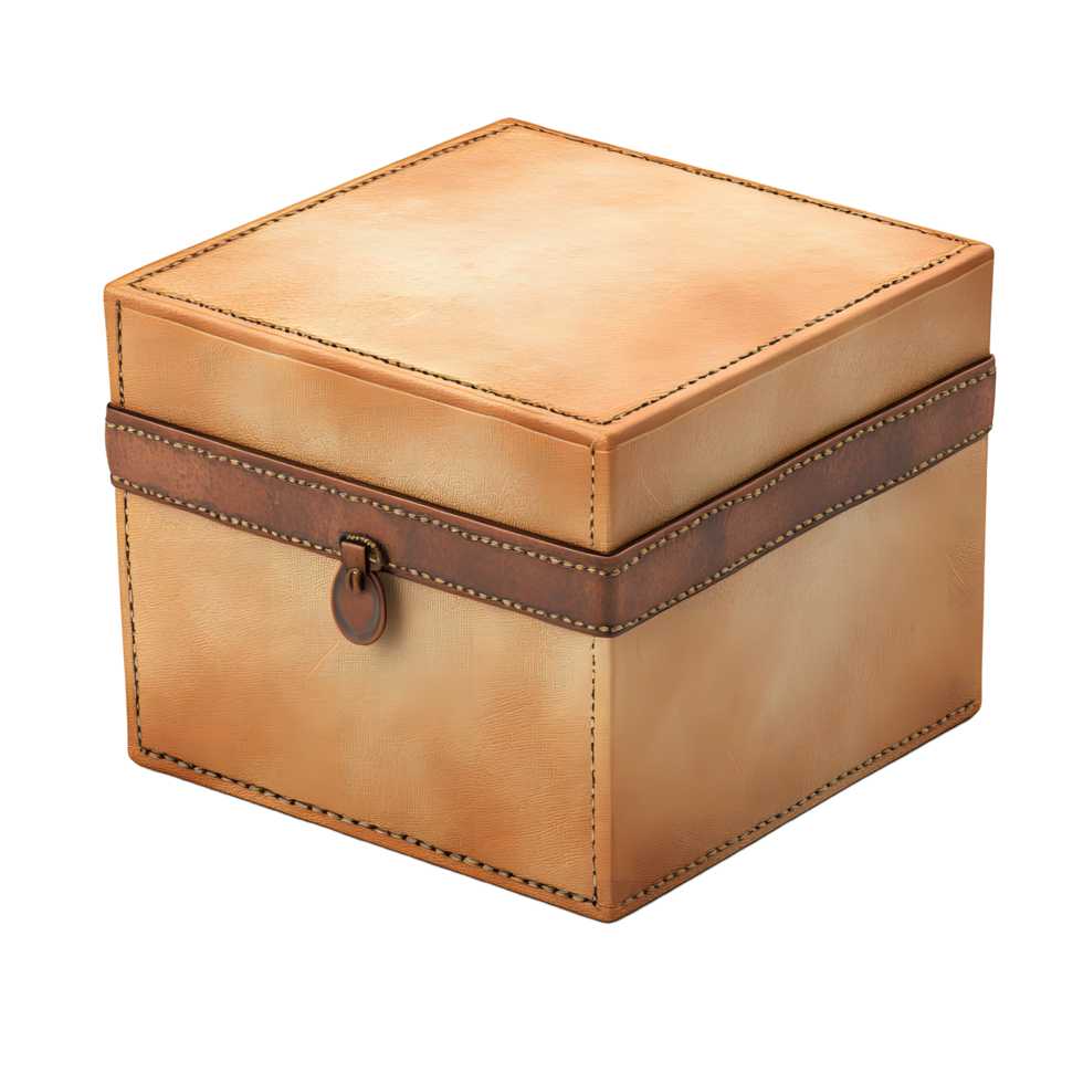 Elegant vintage leather storage box with a secure clasp and strap isolated on transparent background png