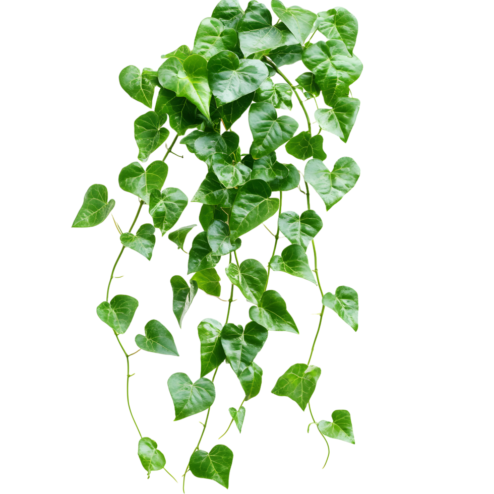 Vibrant green heart shaped leaves of a cascading vine plant isolated on transparent background png