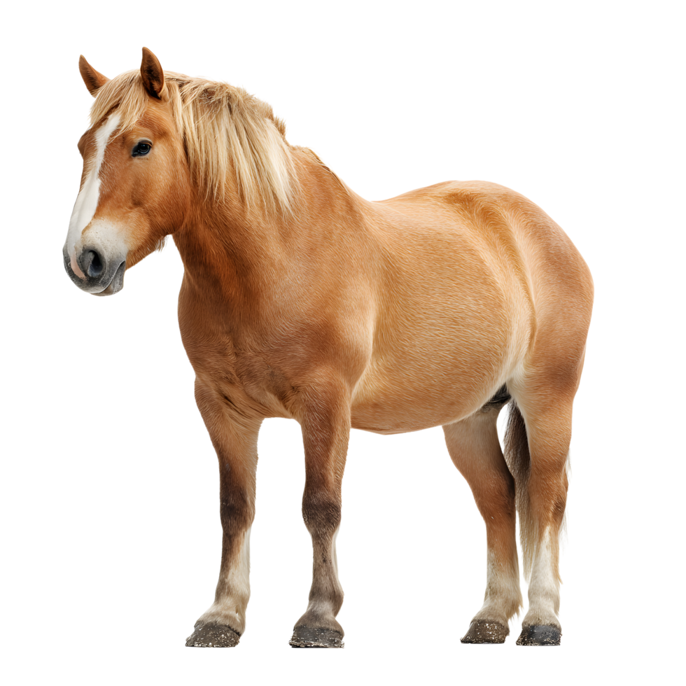 A chestnut colored draft horse standing proudly with a flowing mane isolated on transparent background png