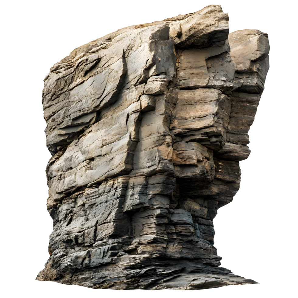 A detailed geological formation of layered sedimentary rock isolated on transparent background png