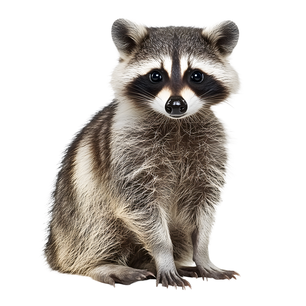 A detailed portrait of a cute raccoon with its distinctive facial mask isolated on a transparent background png