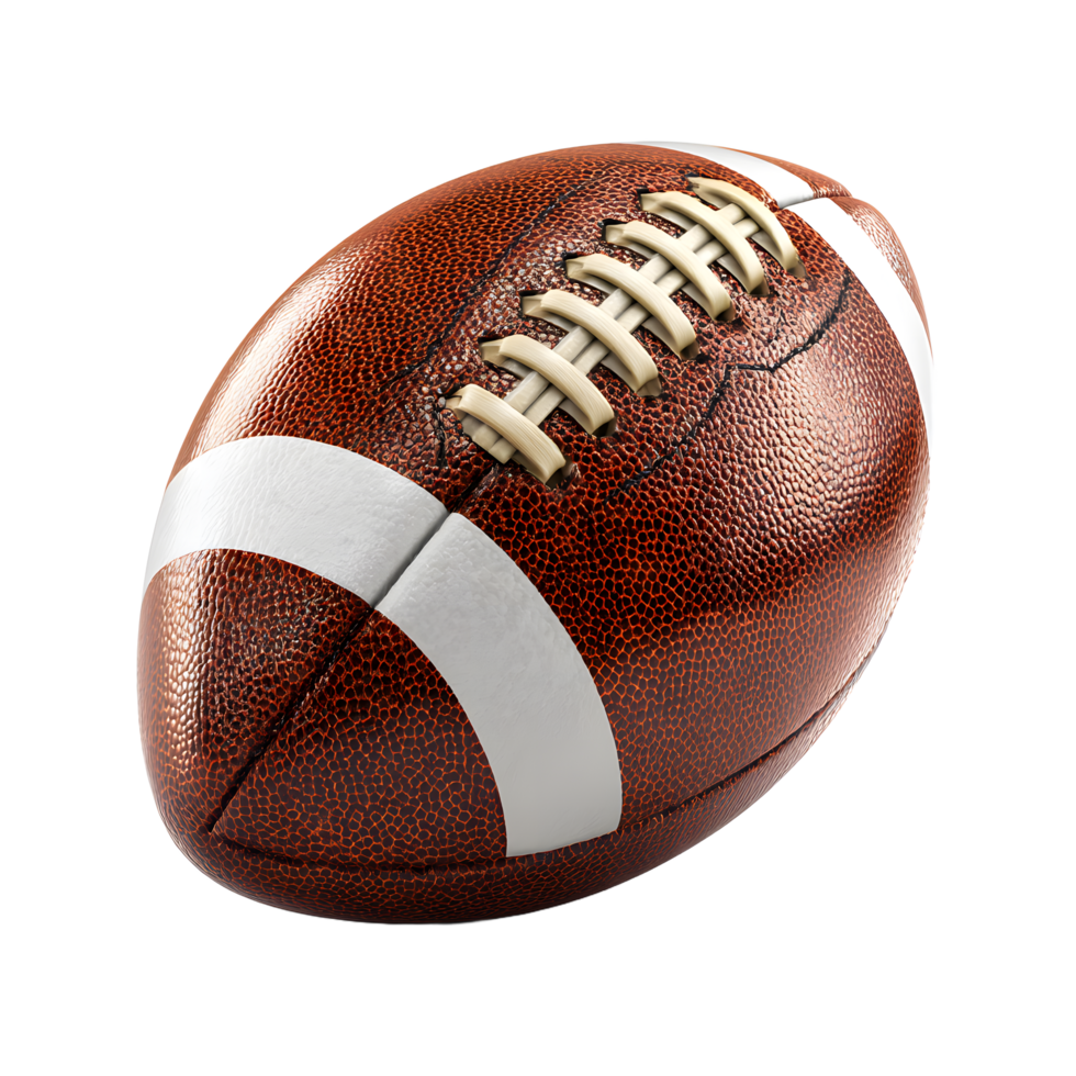 American football ball with laces and white stripes isolated on transparent background png