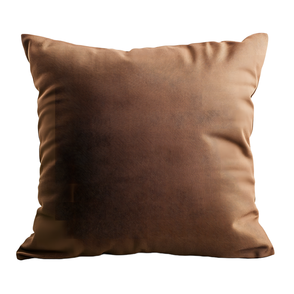 Textured brown square pillow with organic wave pattern isolated on transparent background png