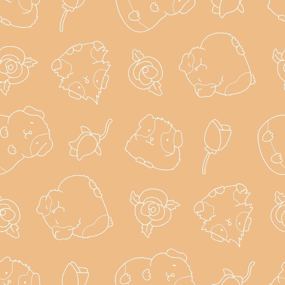 Outline Seamless Pattern of Guinea Pig Rose Background for Fashion Wrapping Print Fabric vector