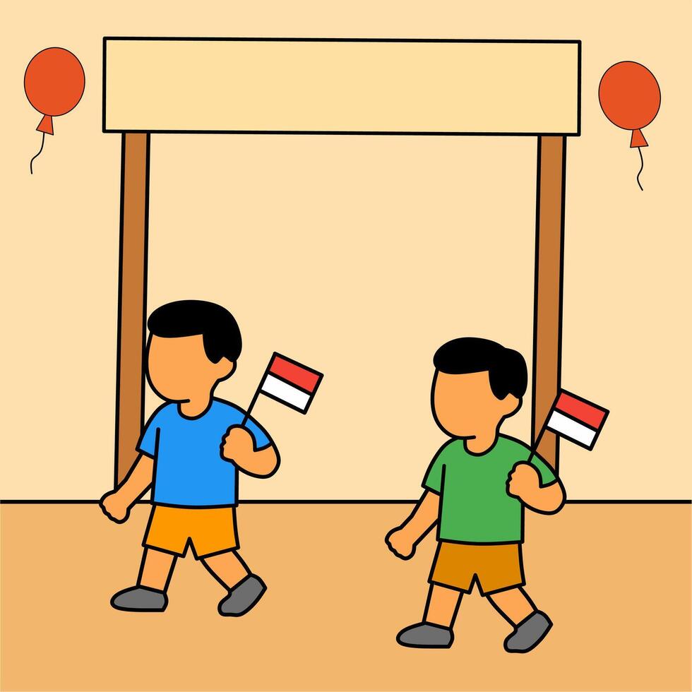 Children parade with Indonesian flags vector