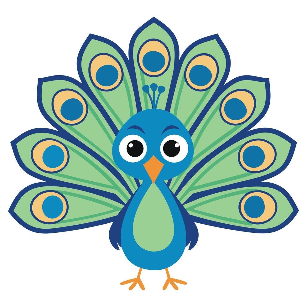 Cartoon Peacock with Colorful Feathers and Big Eyes a Charming Illustration for Childrens Books and Educational Materials vector