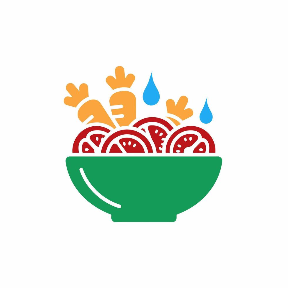 Fresh Vegetable Salad in Green Bowl Sliced Tomatoes and Carrots vector