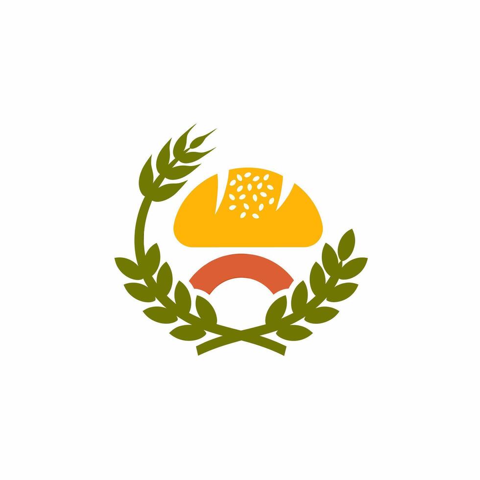 Stylized Bakery Logo with Wheat and Bread Loaf Illustration vector