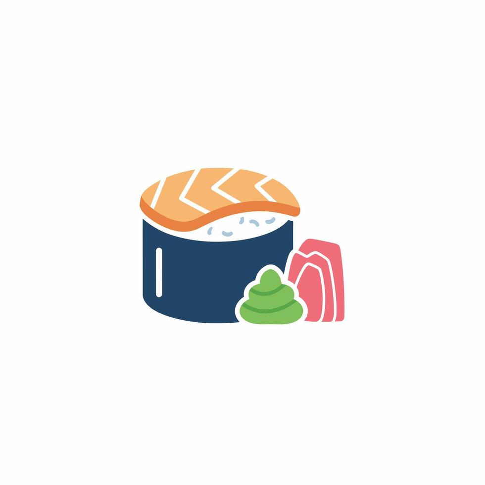 Salmon Nigiri Sushi with Wasabi and Tuna Slice Illustration vector
