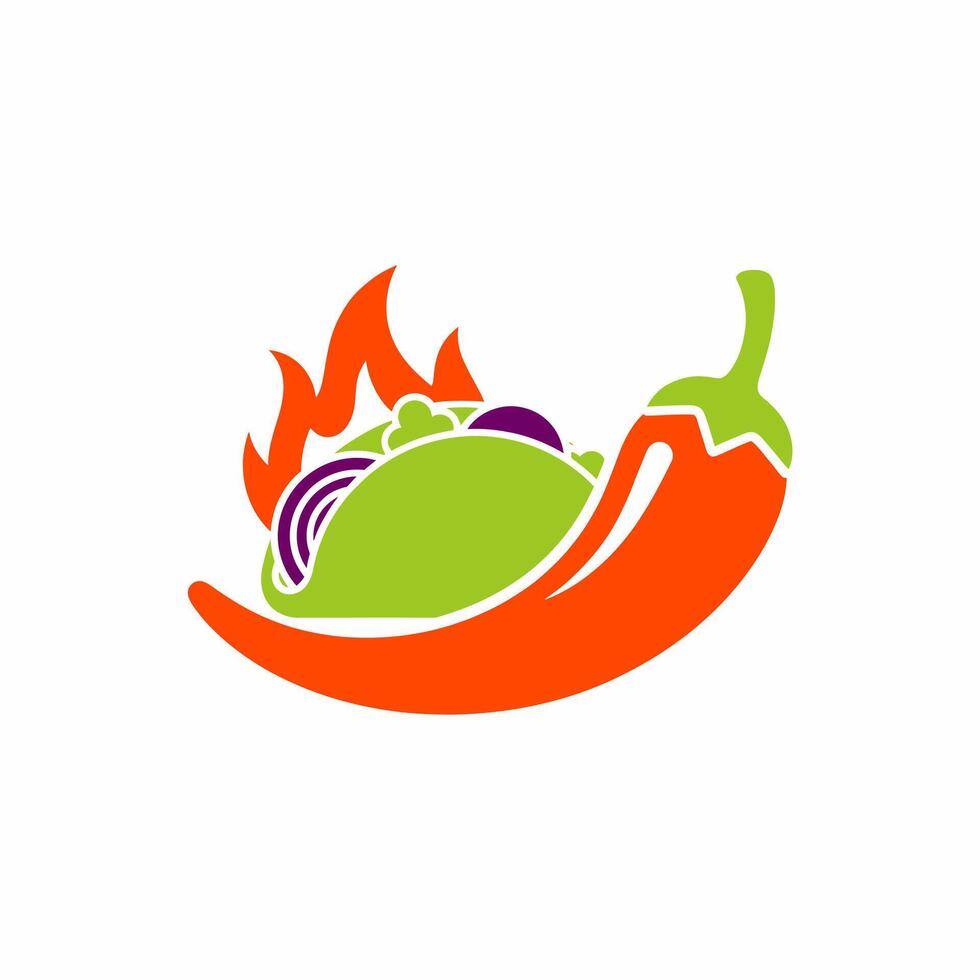 Spicy Taco Pepper Logo Fiery Orange Chili with Green Taco vector