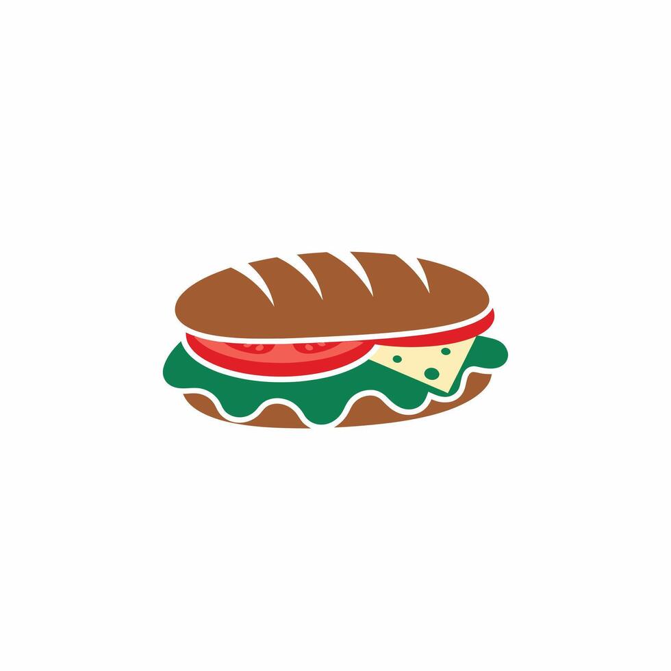 Colorful Cartoon Sandwich with Bread, Tomato, Cheese, and Lettuce vector