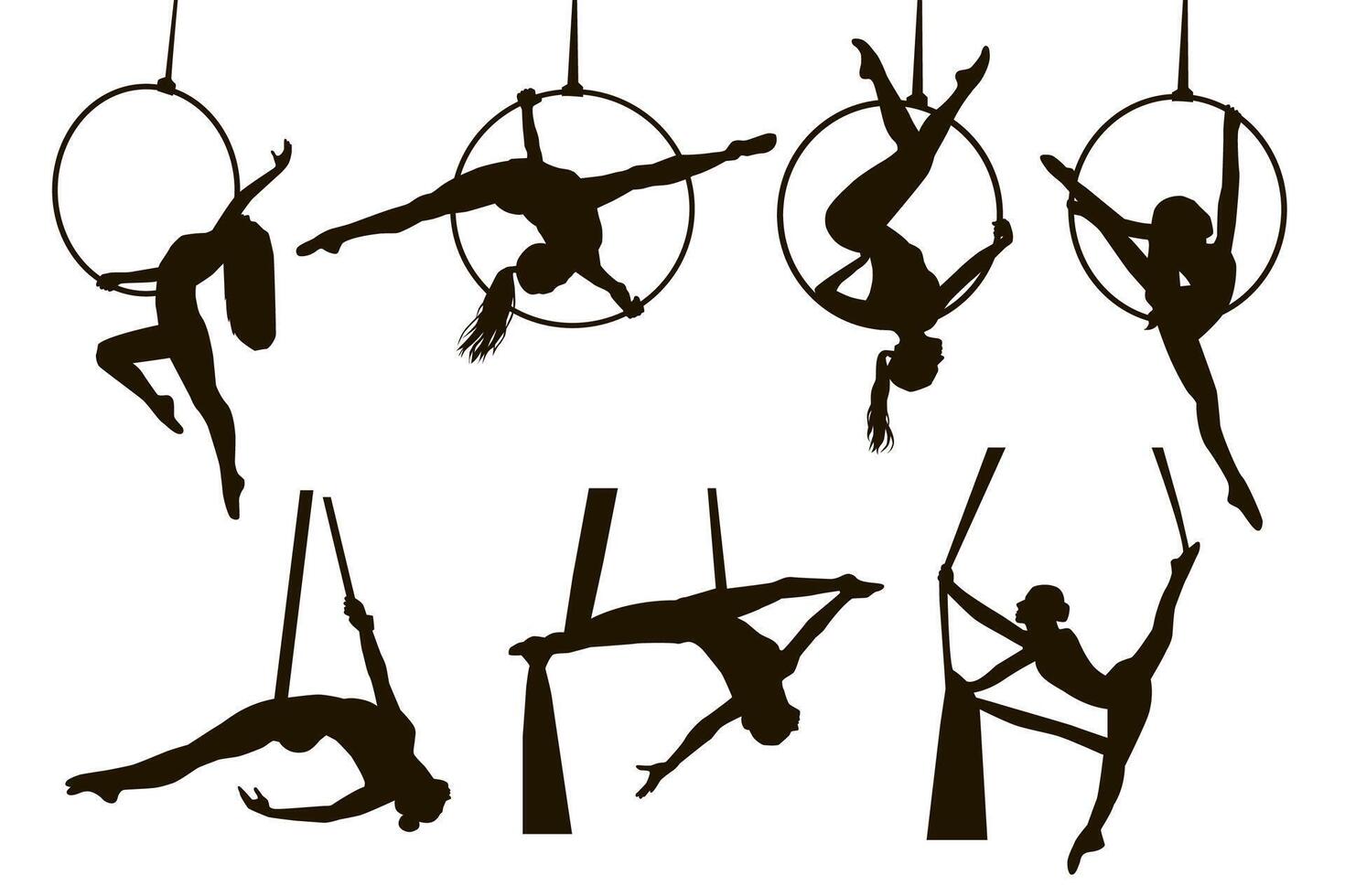 Silhouettes of a aerial gymnastic girl. vector
