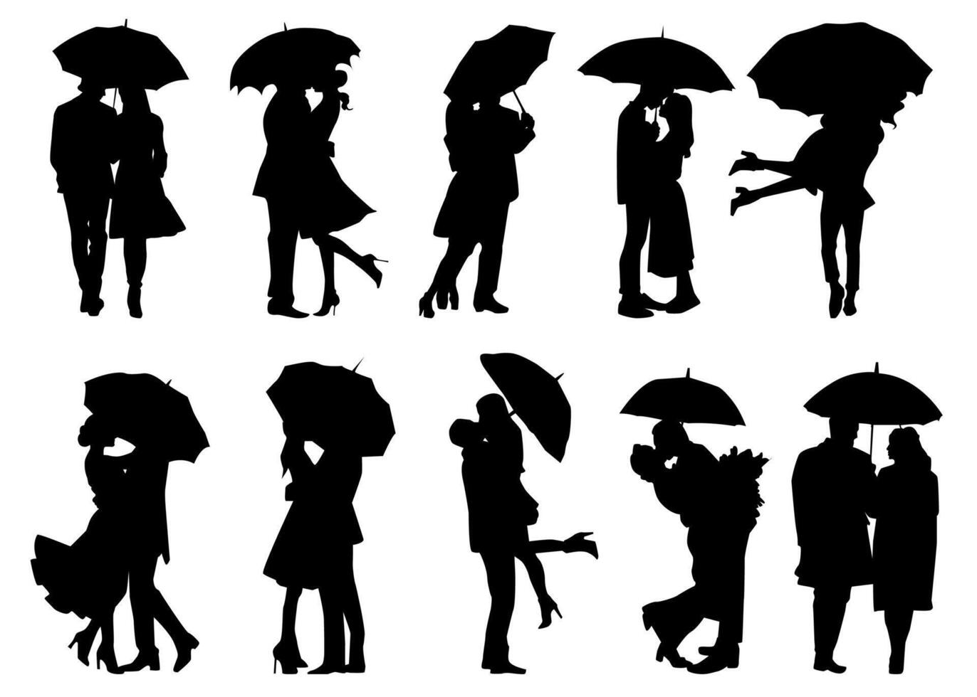 Silhouette of loving couple standing under an umbrella vector