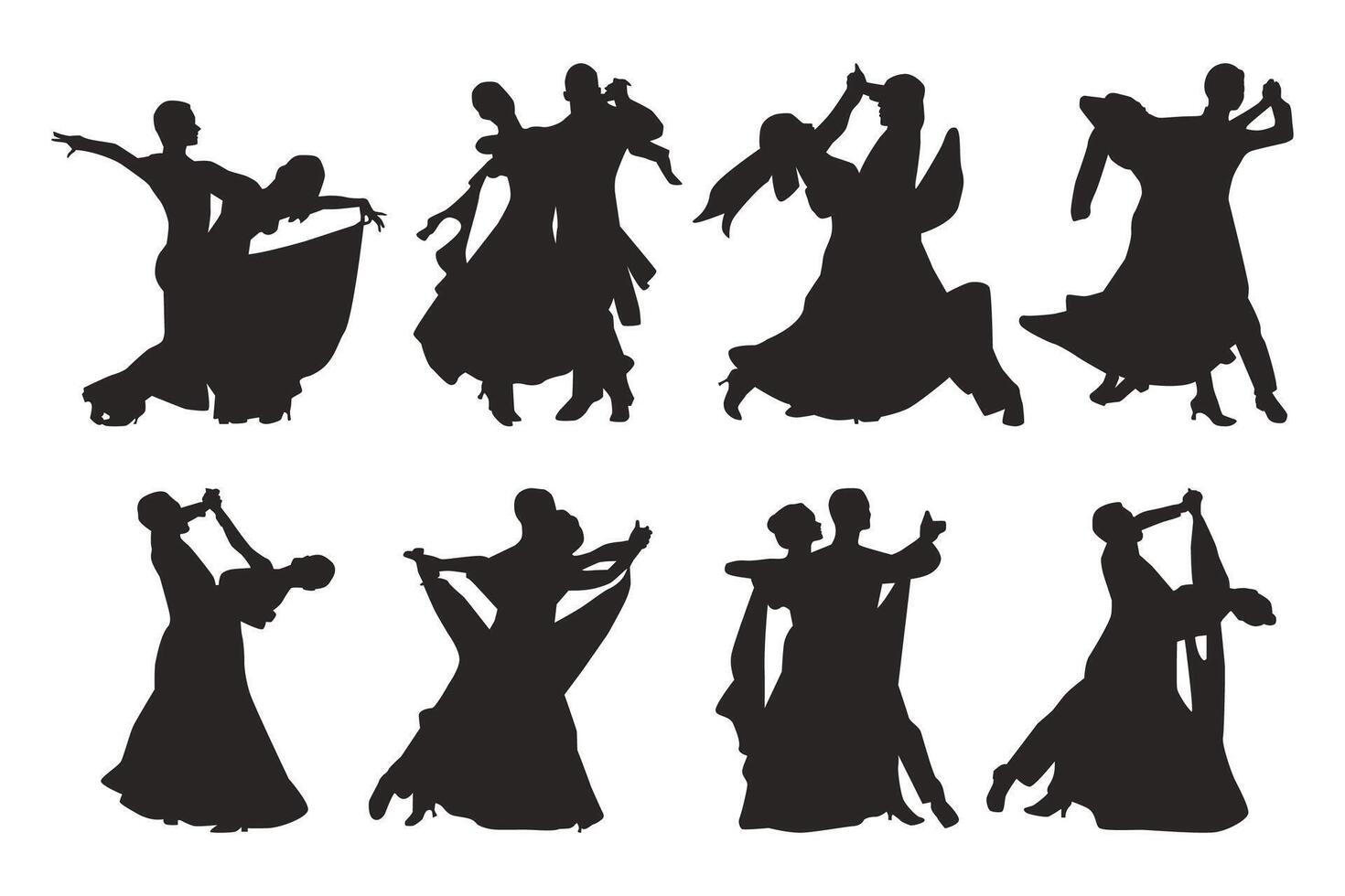 Silhouette of waltz pair. Couple dancers vector