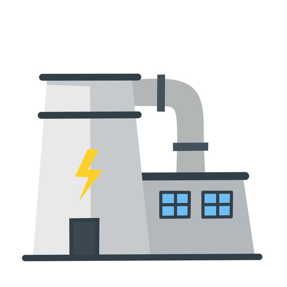 illustration of a power plant or electricity factory with a lightning symbol and smokestack. Ideal for energy, industry, and infrastructure concepts vector
