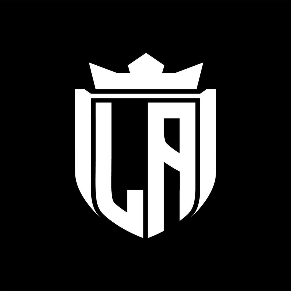 LA Letter logo shield shape inside shield badge crown on black background template design vector