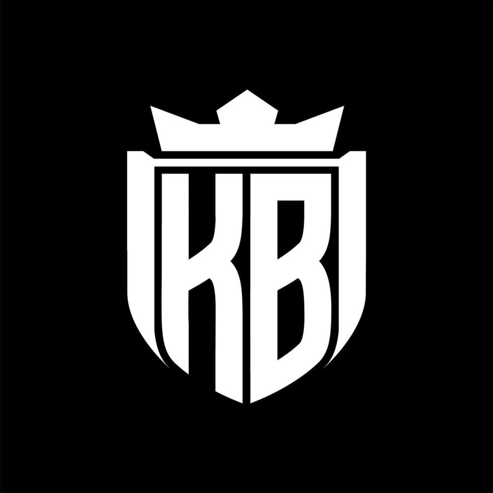 KB Letter logo shield shape inside shield badge crown on black background template design vector