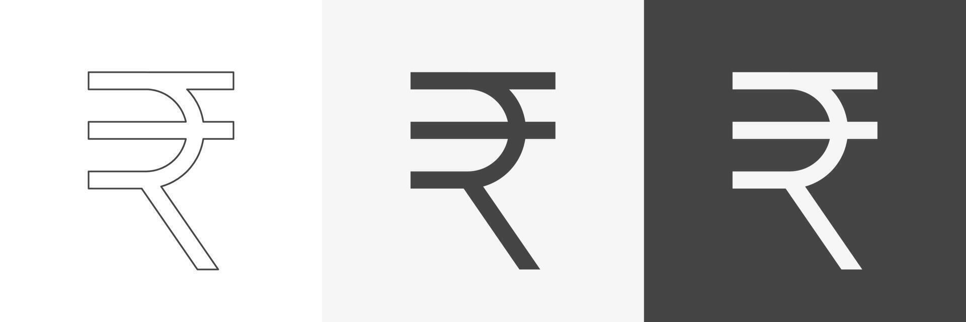 Set of Indian Rupee Currency Symbol. Outline and Black White Icons vector