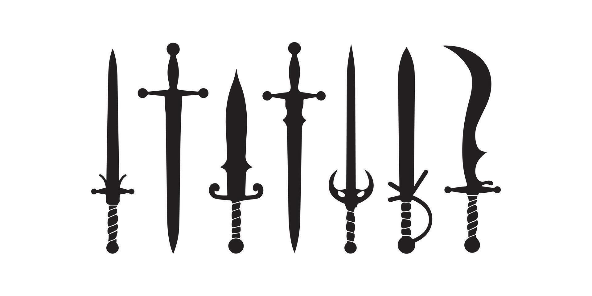 Silhouettes of Various Historical Bladed Weapons vector