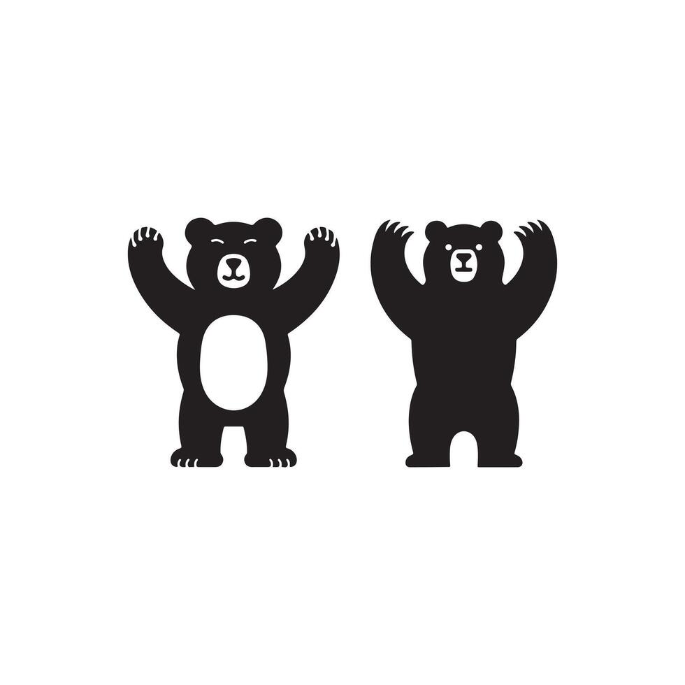 Two Cartoon Bears Standing with Raised Arms vector
