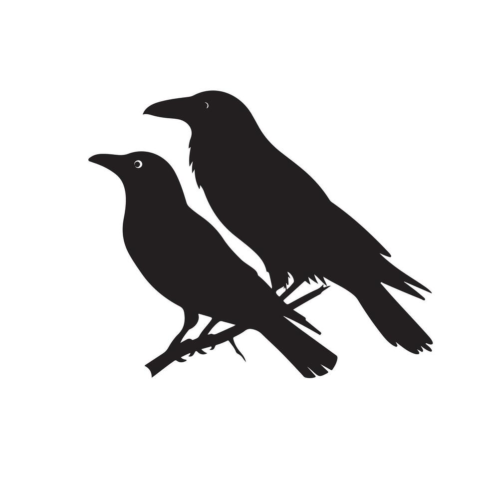 Silhouette of Two Crows Sitting on a Branch vector