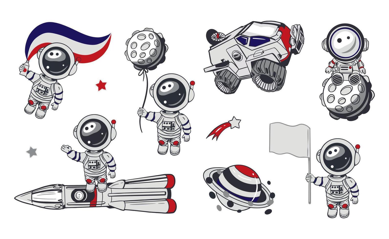 Colorful astronaut illustrations for kids vector