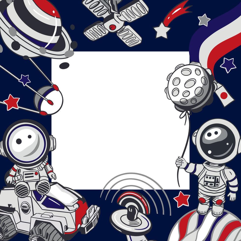 Space-themed illustration of astronauts and planets vector
