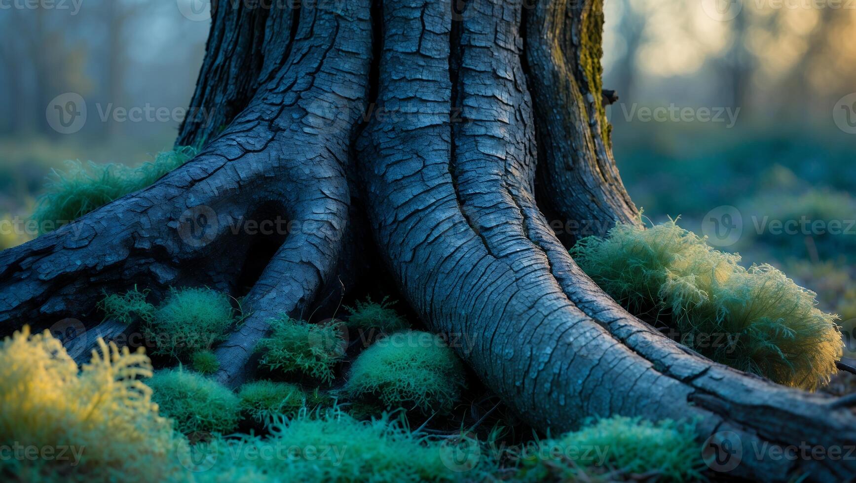 Tree Roots and Moss in Forest Floor, Natural Earthy Tones photo