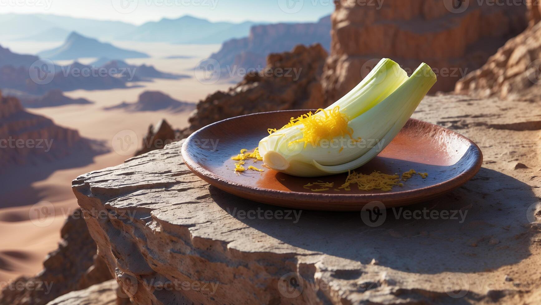 Endive with Lemon Zest Displayed on Desert Cliff Edge photo