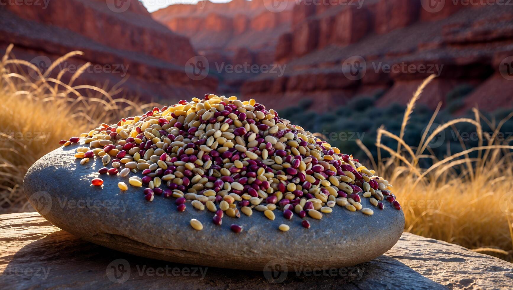 Grains Resting on Rock in Desert Landscape Underneath Sunlight photo