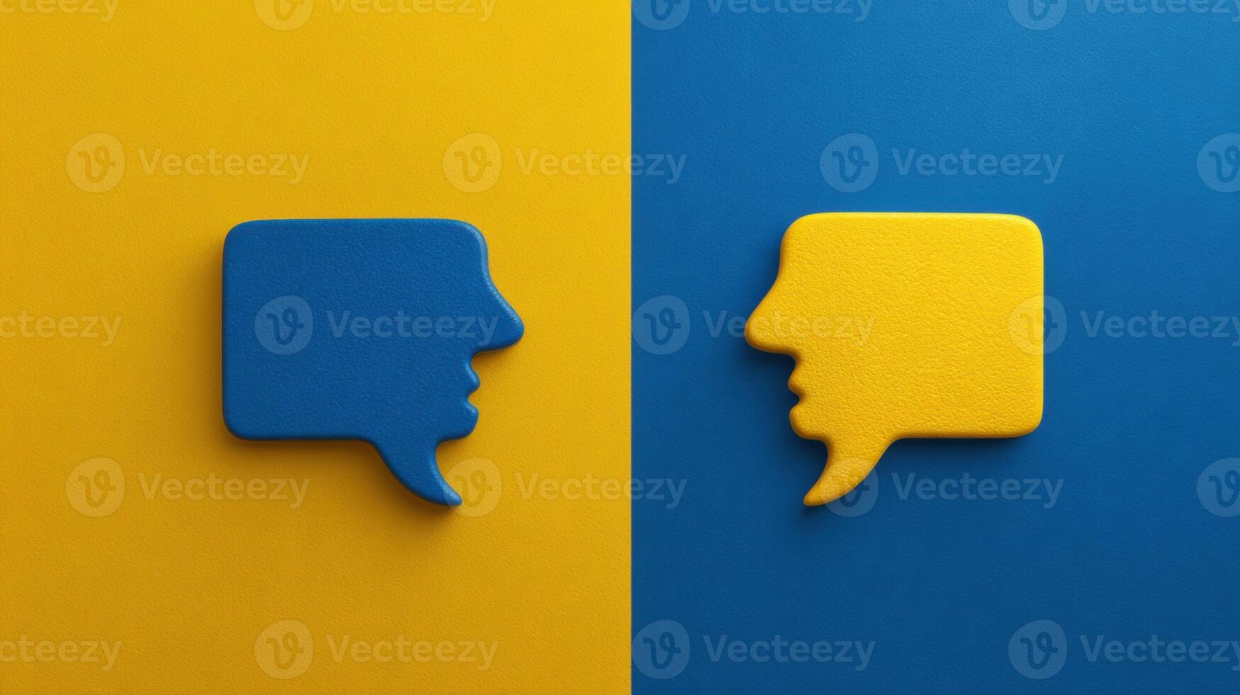 Dual Tone Minimalist Face-To-Face Talk Icons Representing Communication and Connection in a Vibrant Split Composition photo
