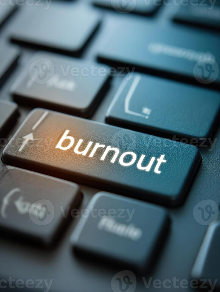 Highlighted Keyboard Key Reading Burnout Promotes Awareness of Stress and Mental Health in a Calm Working Environment photo