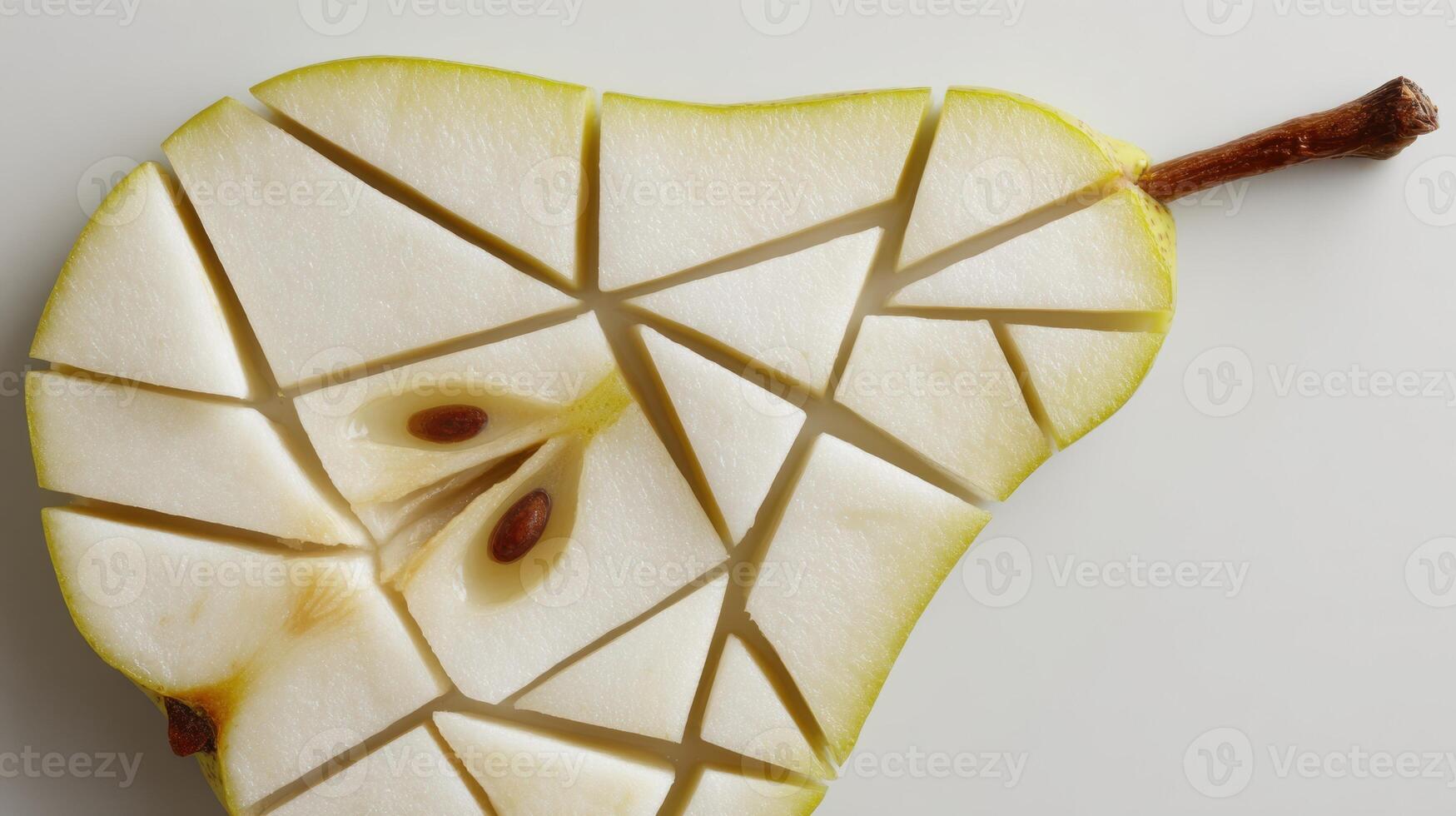 Abstract Pear Slice Designed With Geometric Tiles in a Clean Right Zone, Showcasing Unique Shapes and Patterns photo