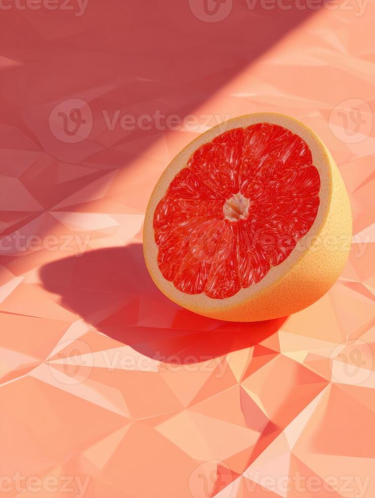 Grapefruit Resting on a Geometric Background With Soft Shadows and a Clear Upper Zone During Daylight photo