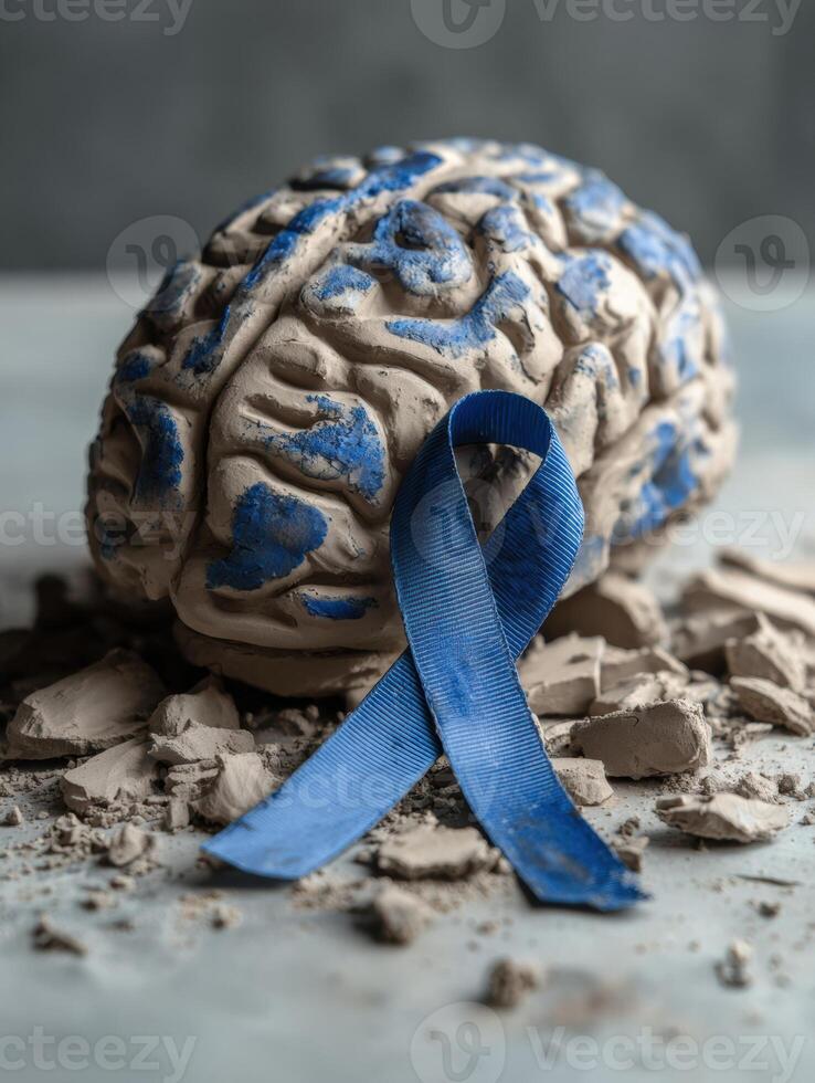 Clay Brain Visual With PTSD Awareness Ribbon Symbolizes Mental Health Challenges and Support for Individuals photo