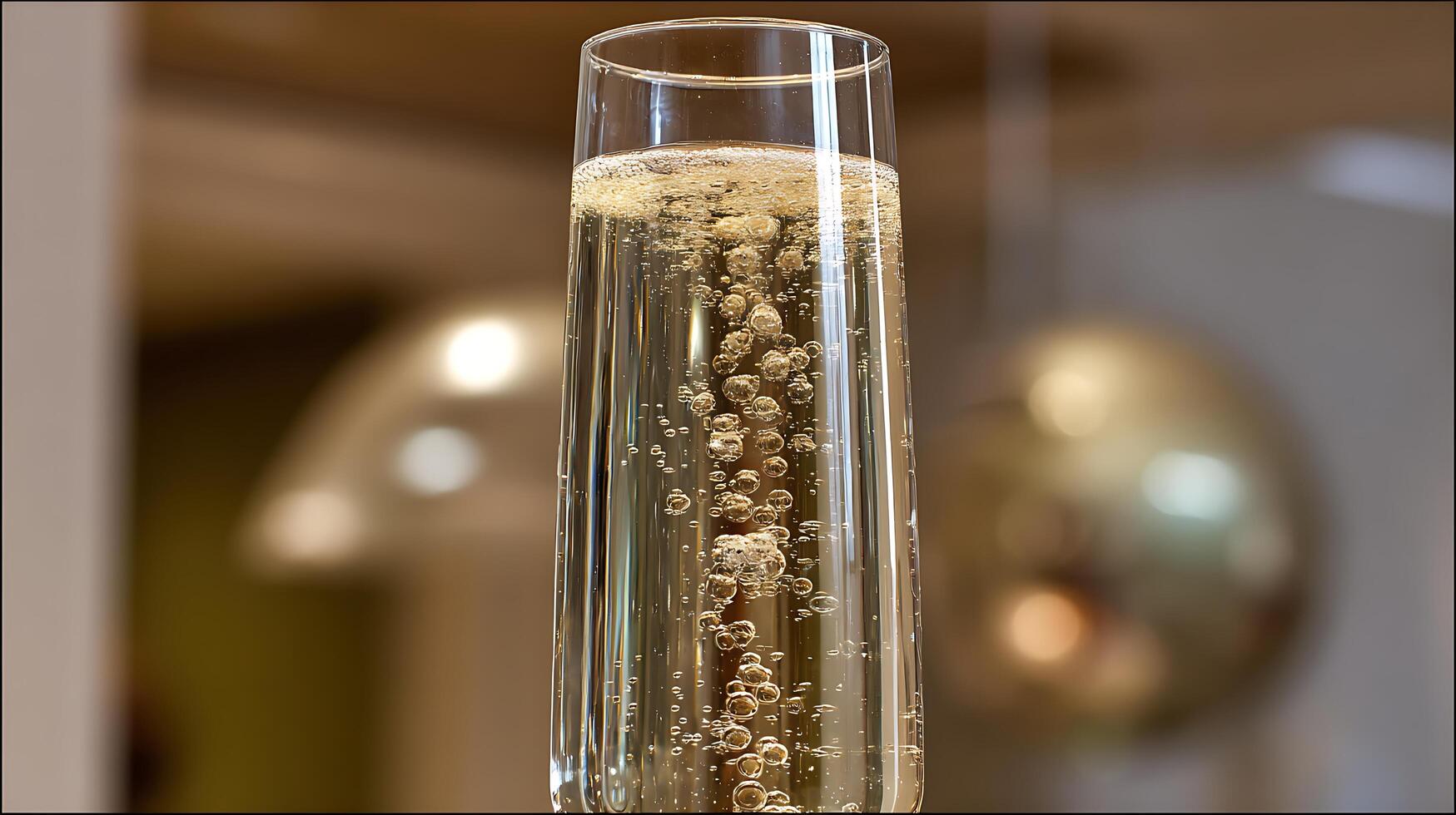 Close up of a champagne flute with rising bubbles. photo