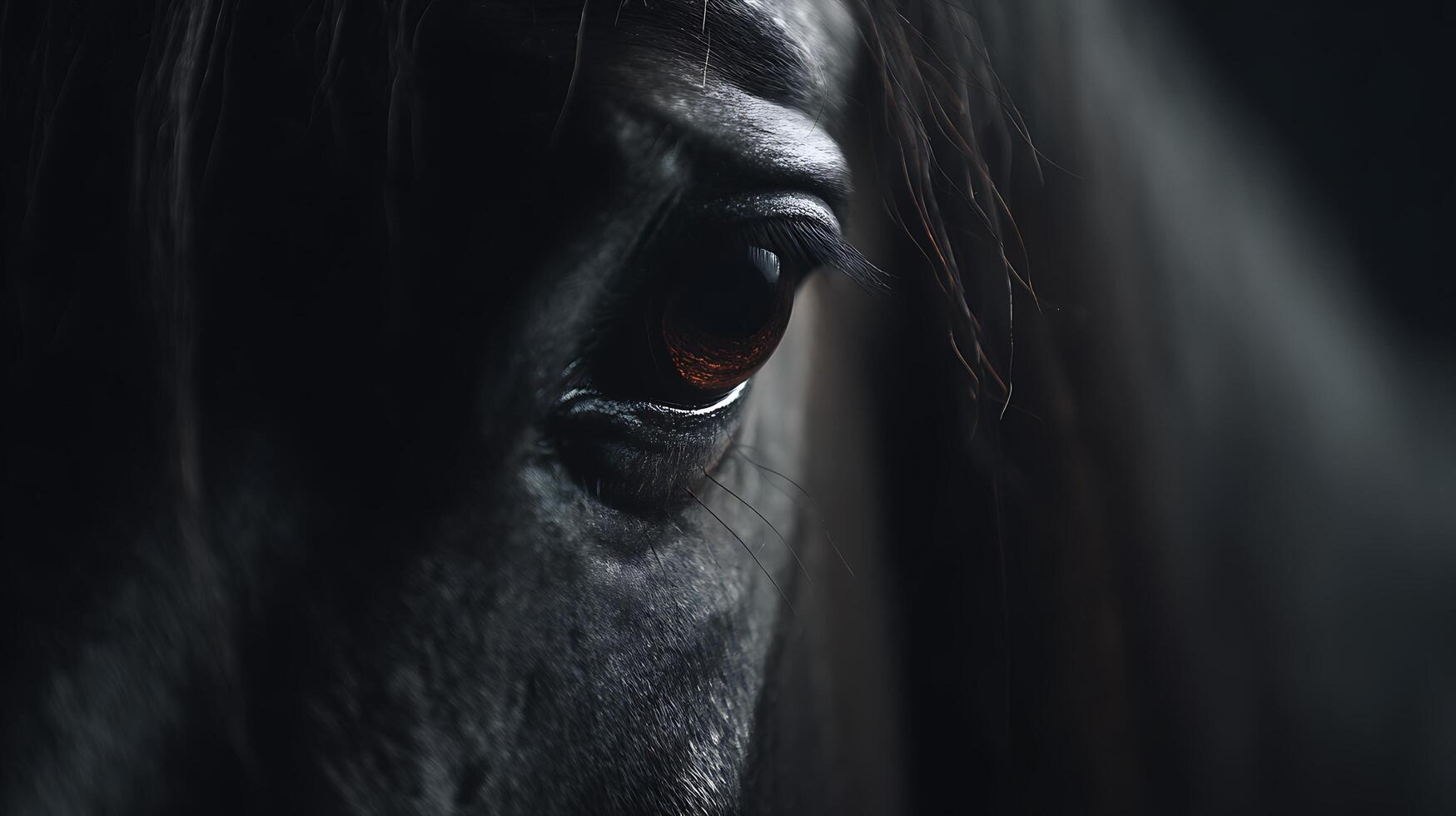 Majestic Horse Eye in Dramatic Close Up with Subtle Golden Light. photo